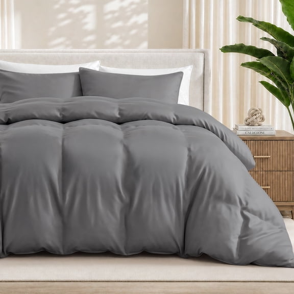 Bare Home Bamboo 2-Piece Duvet Cover Set - Made from Rayon Fibers - Soft, Cooling & Breathable - Twin/Twin-XL,Gray