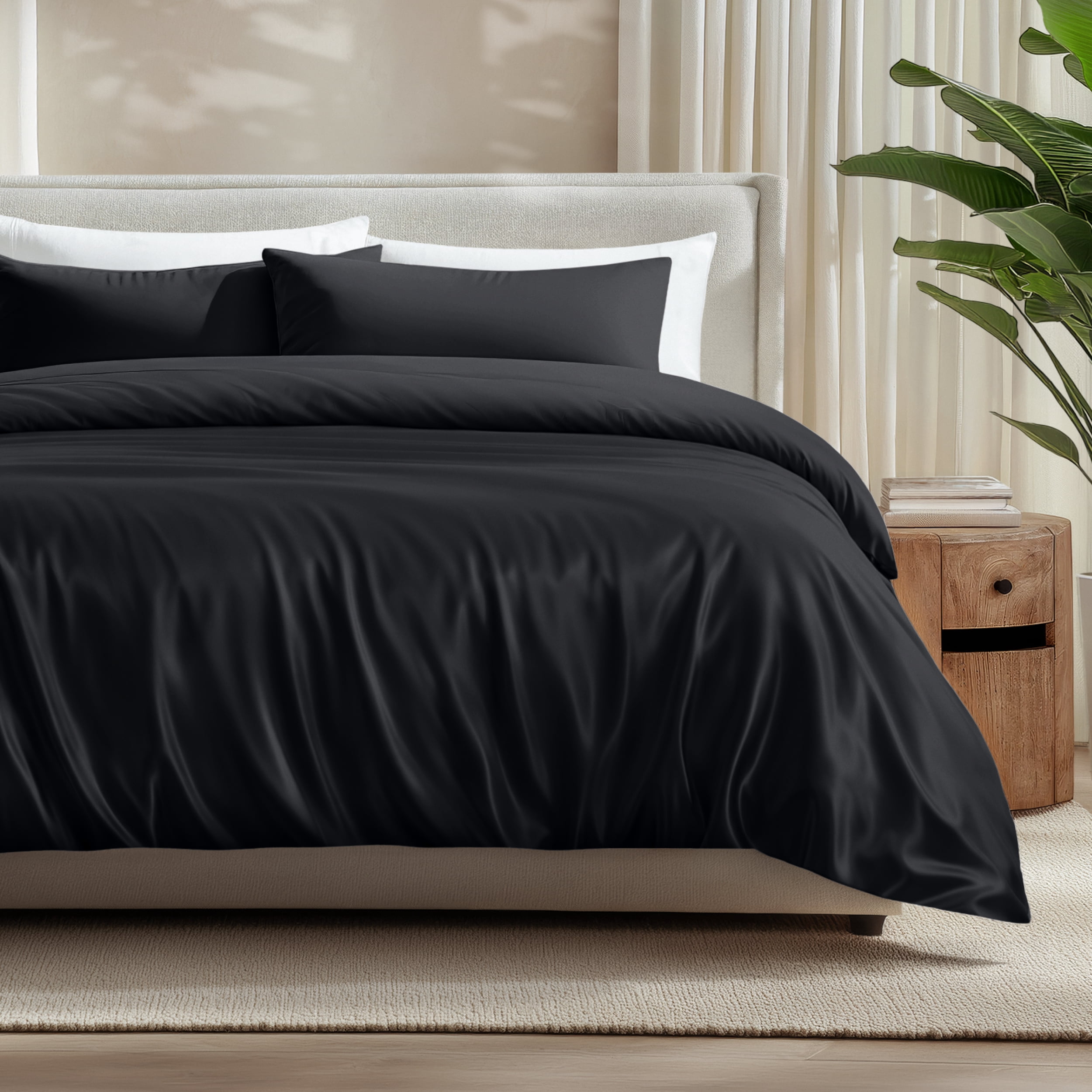 Bare Home Bamboo 3-Piece Duvet Cover Set - Made from Rayon Fibers - Soft, Cooling & Breathable - California King,Black