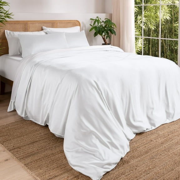 Bare Home Bamboo 3-Piece Duvet Cover Set - Made from Rayon Fibers - Soft, Cooling & Breathable - California King,White