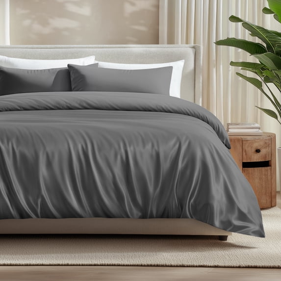 Bare Home Bamboo 3-Piece Duvet Cover Set - Made from Rayon Fibers - Soft, Cooling & Breathable - King,Gray
