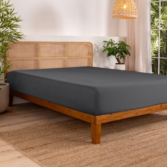 Bare Home Bamboo Fitted Sheet - Made from Rayon Fibers - Deep Pockets - Soft, Cooling & Breathable - Full, Gray