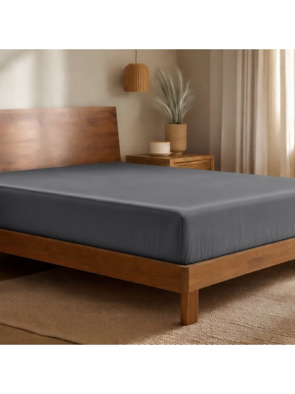 Bamboo Fitted Sheet - Made from Rayon Fibers - Deep Pockets - Soft, Cooling & Breathable - Queen, Gray