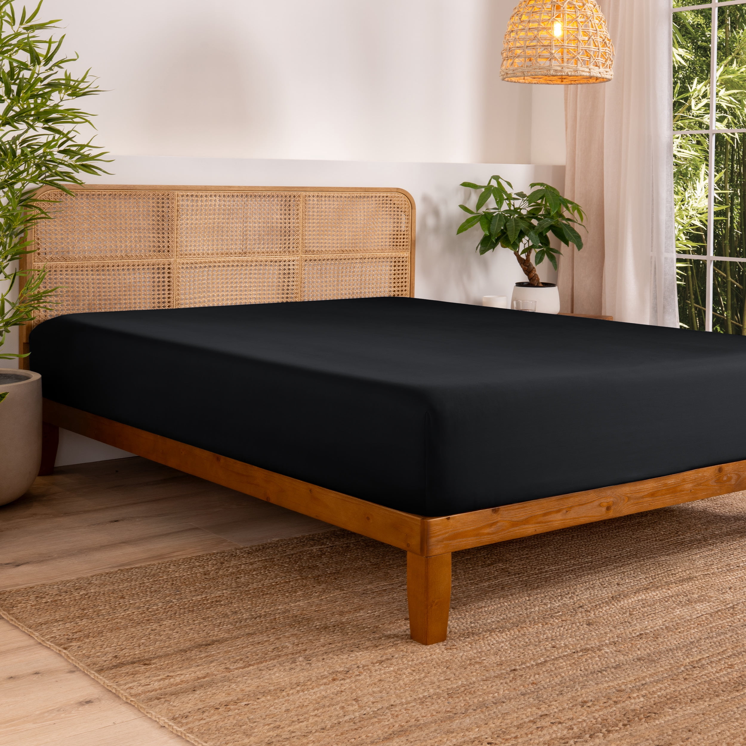 Bare Home Bamboo Fitted Sheet - Made from Rayon Fibers - Deep Pockets - Soft, Cooling & Breathable - Twin, Black