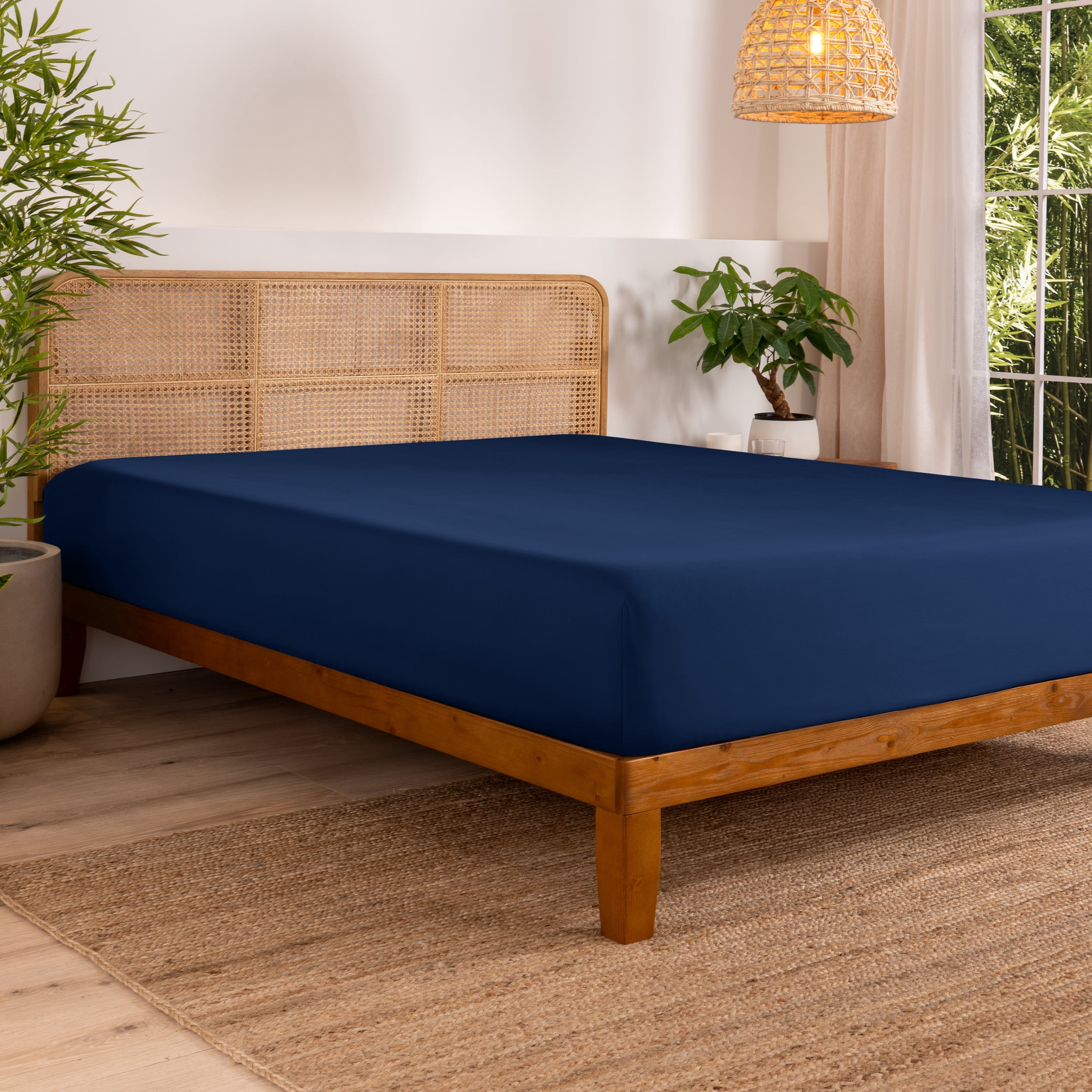 Bare Home Bamboo Fitted Sheet - Made from Rayon Fibers - Deep Pockets - Soft, Cooling & Breathable - Full, Dark Blue