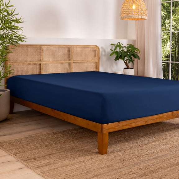 Bare Home Bamboo Fitted Sheet - Made from Rayon Fibers - Deep Pockets - Soft, Cooling & Breathable - Full, Dark Blue