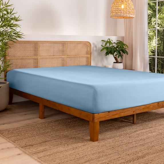 Bare Home Bamboo Fitted Sheet - Made from Rayon Fibers - Deep Pockets - Soft, Cooling & Breathable - Full, Light Blue