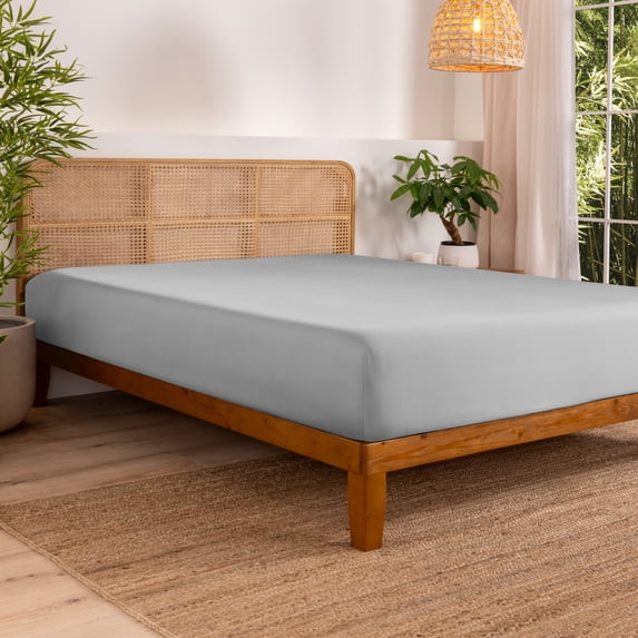 Bare Home Bamboo Fitted Sheet - Made from Rayon Fibers - Deep Pockets - Soft, Cooling & Breathable - Queen, Light Gray