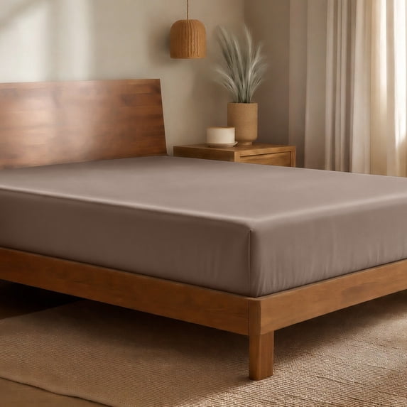 Bare Home Bamboo Fitted Sheet - Made from Rayon Fibers - Deep Pockets - Soft, Cooling & Breathable - Queen, Taupe