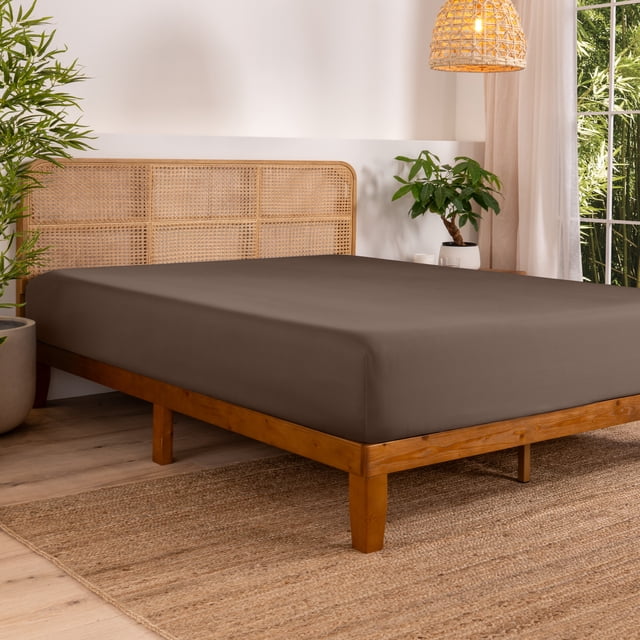 Bare Home Bamboo Fitted Sheet - Made from Rayon Fibers - Deep Pockets - Soft, Cooling & Breathable - Queen, Taupe