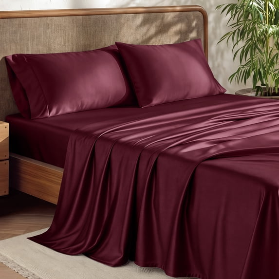 Bare Home Bamboo Sheet Set - Made from Rayon Fibers - Deep Pockets - 3 Piece - Twin, Burgundy