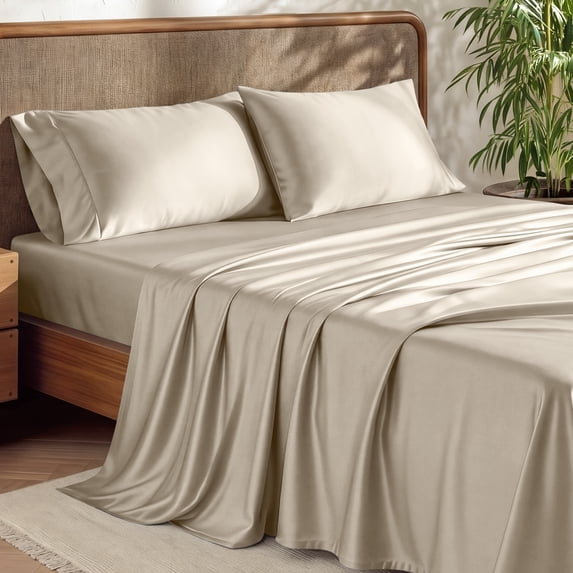 Bare Home Bamboo Sheet Set - Made from Rayon Fibers - Deep Pockets - 3 Piece - Twin, Sand