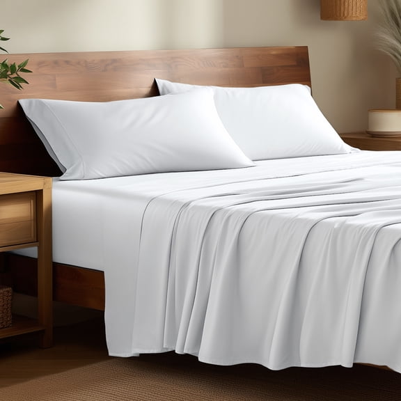 Bare Home Bamboo Sheet Set - Made from Rayon Fibers - Deep Pockets - 3 Piece - Twin, White