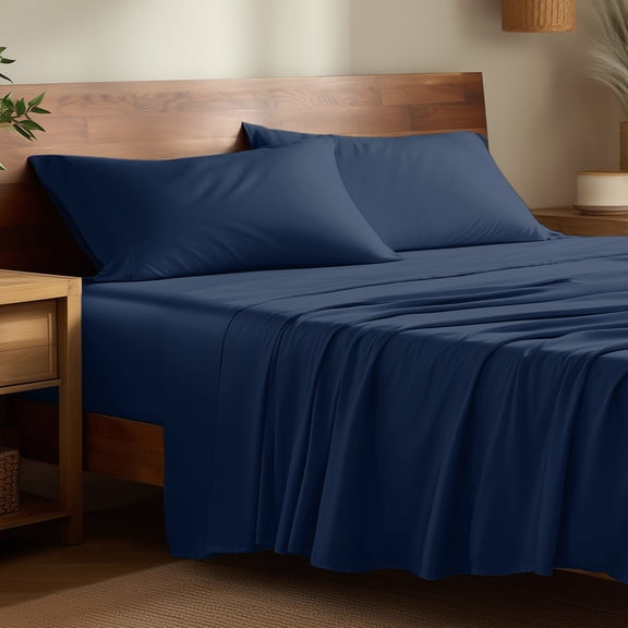 Bare Home Bamboo Sheet Set - Made from Rayon Fibers - Deep Pockets - 3 Piece - Twin XL, Dark Blue