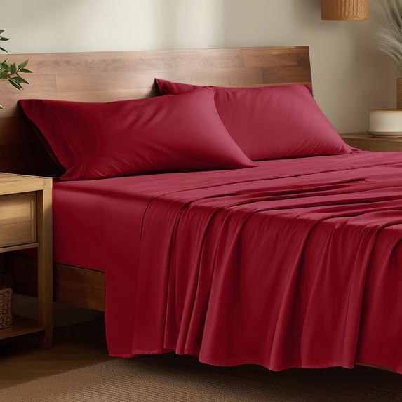 Bare Home Bamboo Sheet Set - Made from Rayon Fibers - Deep Pockets - 3 Piece - Twin XL, Red