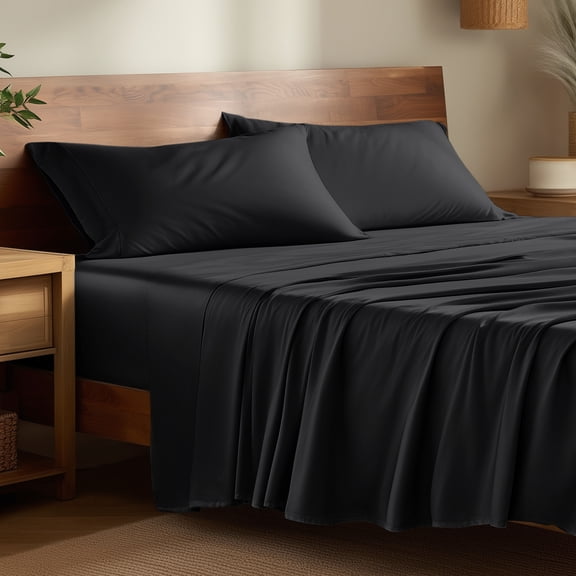 Bare Home Bamboo Sheet Set - Made from Rayon Fibers - Deep Pockets - 4 Piece - Full, Black