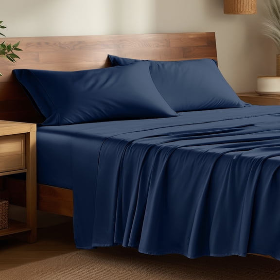 Bare Home Bamboo Sheet Set - Made from Rayon Fibers - Deep Pockets - 4 Piece - Full, Dark Blue