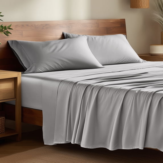 Bare Home Bamboo Sheet Set - Made from Rayon Fibers - Deep Pockets - 4 Piece - Full XL, Light Gray