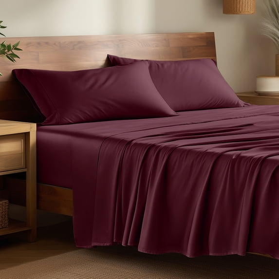 Bare Home Bamboo Sheet Set - Made from Rayon Fibers - Deep Pockets - 4 Piece - King, Burgundy