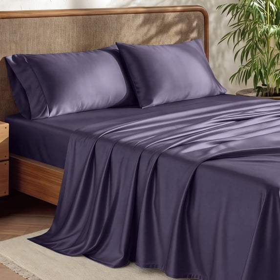 Bare Home Bamboo Sheet Set - Made from Rayon Fibers - Deep Pockets - 4 Piece - King, Dusty Purple