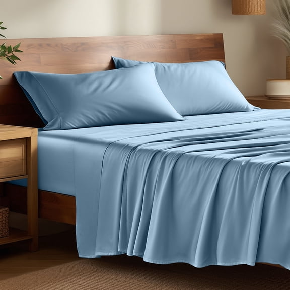 Bare Home Bamboo Sheet Set - Made from Rayon Fibers - Deep Pockets - 4 Piece - King, Light Blue
