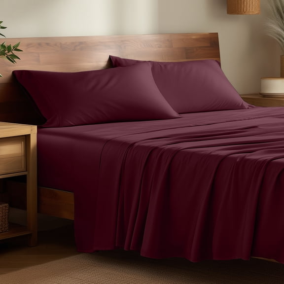 Bare Home Bamboo Sheet Set - Made from Rayon Fibers - Deep Pockets - 4 Piece - Queen, Burgundy