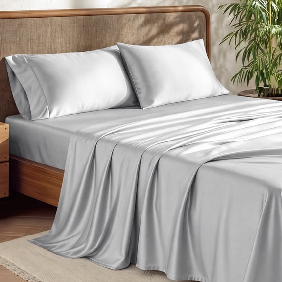 Bare Home Bamboo Sheet Set - Made from Rayon Fibers - Deep Pockets - 4 Piece - Queen, Cloud Gray