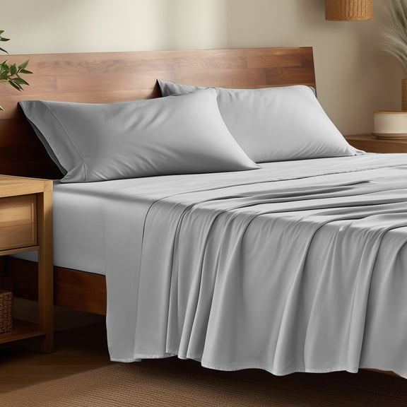 Bare Home Bamboo Sheet Set - Made from Rayon Fibers - Deep Pockets - 4 Piece - Queen, Cloud Gray