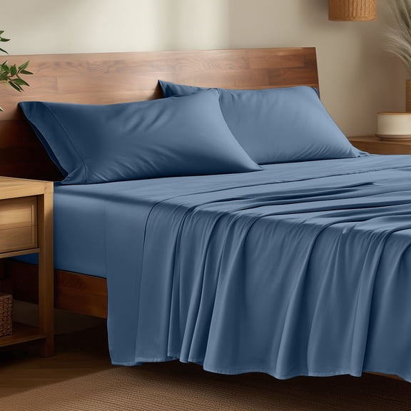 Bare Home Bamboo Sheet Set - Made from Rayon Fibers - Deep Pockets - 4 Piece - Queen, Coronet Blue