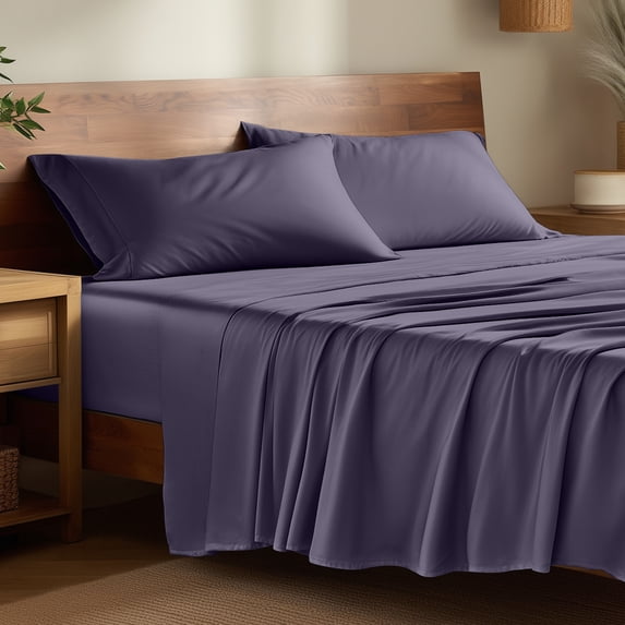 Bare Home Bamboo Sheet Set - Made from Rayon Fibers - Deep Pockets - 4 Piece - Queen, Dusty Purple