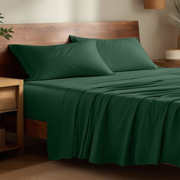 Bare Home Bamboo Sheet Set - Made from Rayon Fibers - Deep Pockets - 4 Piece - Queen, Forest Green