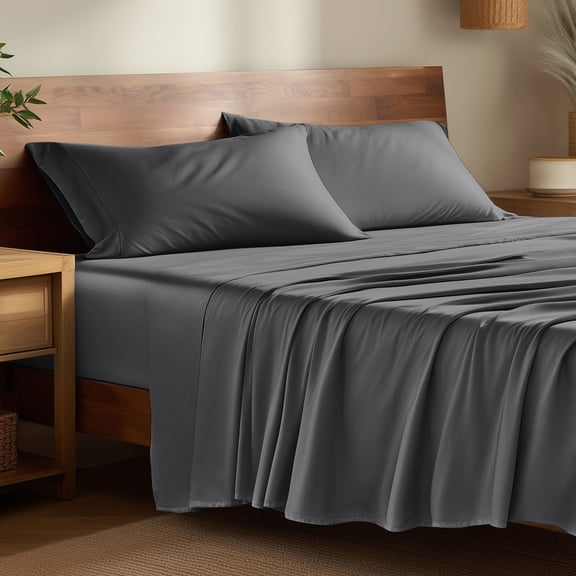 Bare Home Bamboo Sheet Set - Made from Rayon Fibers - Deep Pockets - 4 Piece - Queen, Gray