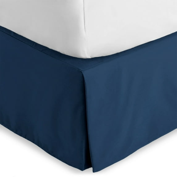 Bare Home Bed Skirt, Microfiber, Pleated, 15" Tailored Drop, Cal King, Dark Blue