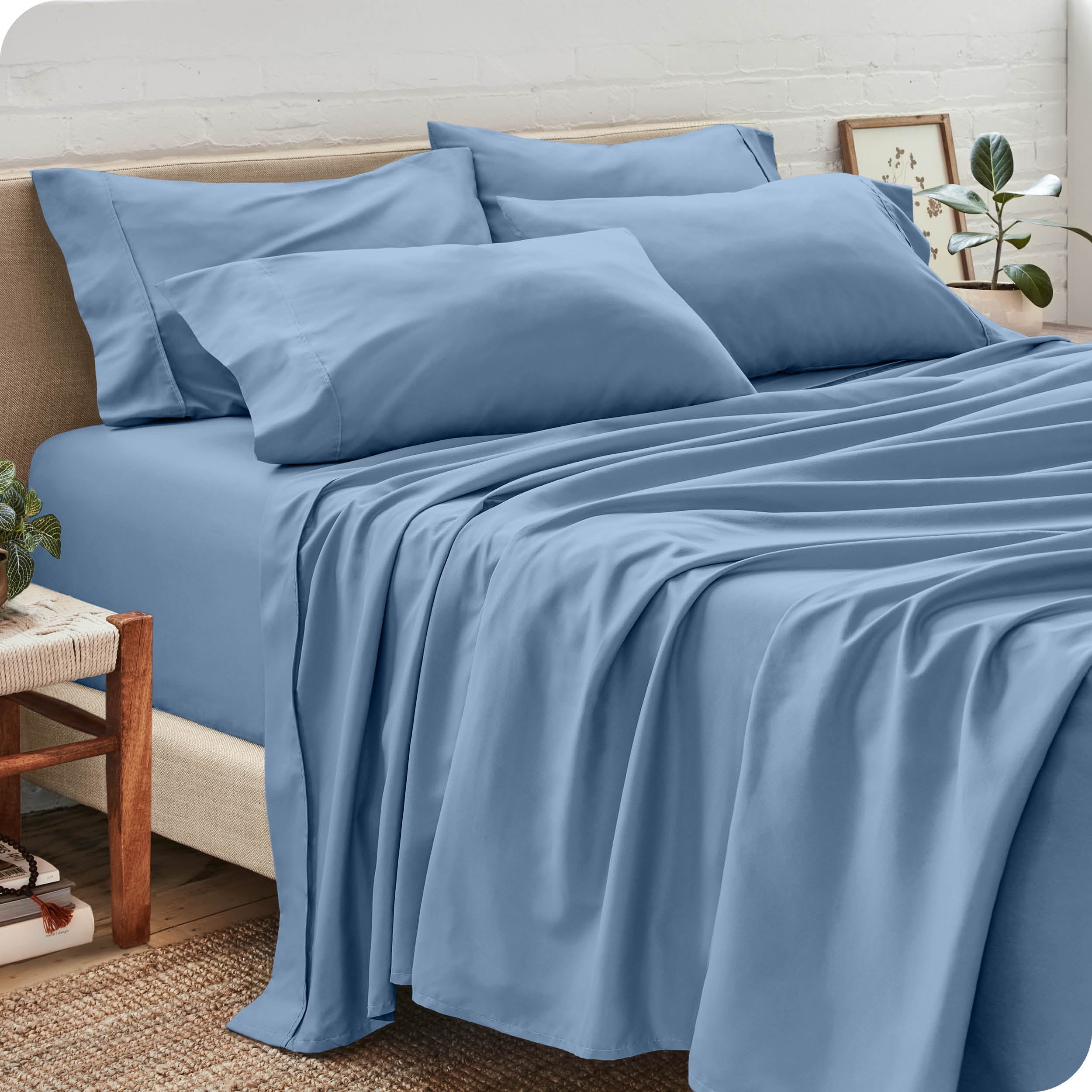 Bare Home Double Brushed Sheet Set, Full XL - Navy