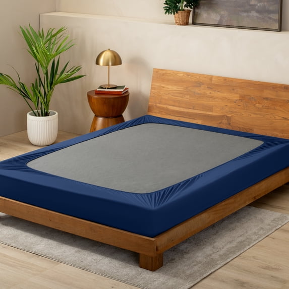 Bare Home Box Spring Cover - Microfiber - 4-Way Stretch (Full, Dark Blue)