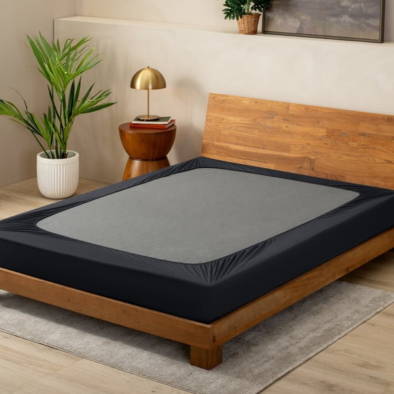 Bare Home Box Spring Cover - Microfiber - 4-Way Stretch (Queen, Black)