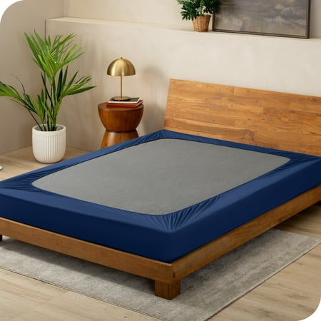 Bare Home Box Spring Cover - Microfiber - 4-Way Stretch (Twin, Dark Blue)