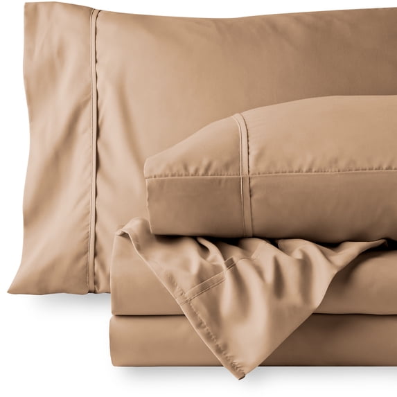Bare Home Camel Microfiber Sheet Set, Wrinkle Resistant, Deep Pocket, Queen