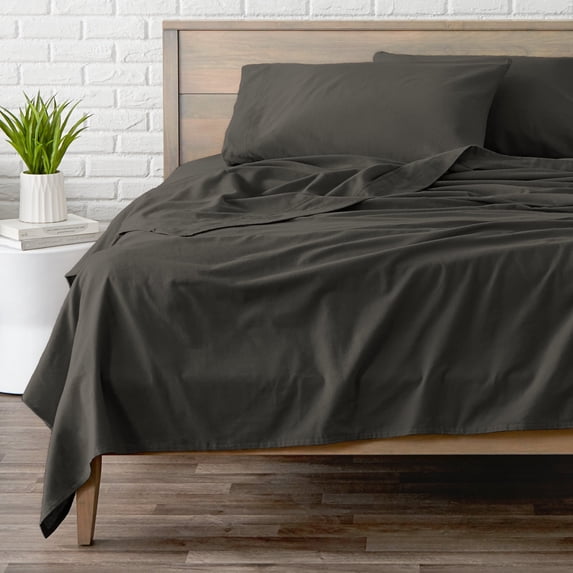 Bare Home Cotton Flannel Sheet Set - Velvety Soft Heavyweight Grey Full