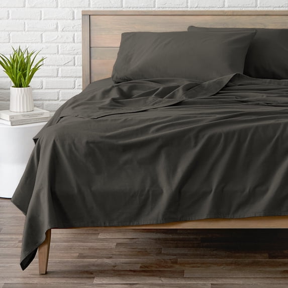 Bare Home Cotton Flannel Sheet Set - Velvety Soft Heavyweight Grey Queen