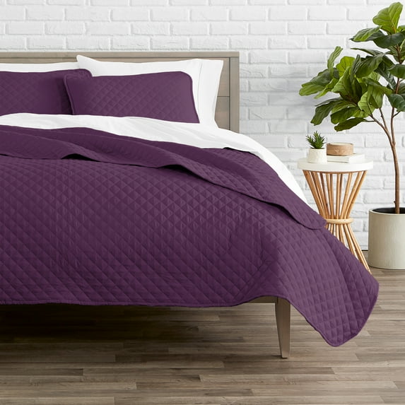 Bare Home Coverlet Set, Full/Queen, Plum, 3 Piece