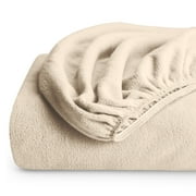 Bare Home Cozy Fleece Fitted Sheet - Extra Plush Polar Fleece - Deep Pocket Bed Sheet - Full, Sand
