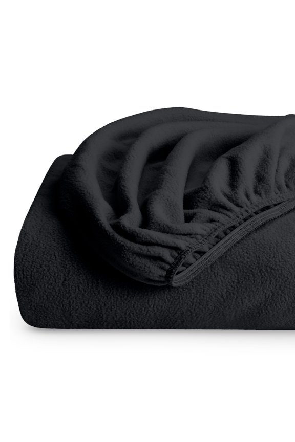 Cozy Fleece Fitted Sheet - Extra Plush Polar Fleece - Deep Pocket Bed Sheet - Queen, Black