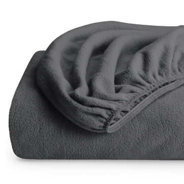 Bare Home Cozy Fleece Fitted Sheet - Extra Plush Polar Fleece - Deep Pocket Bed Sheet - Queen, Gray
