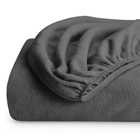 Bare Home Cozy Fleece Fitted Sheet - Extra Plush Polar Fleece - Deep Pocket Bed Sheet - Queen, Gray