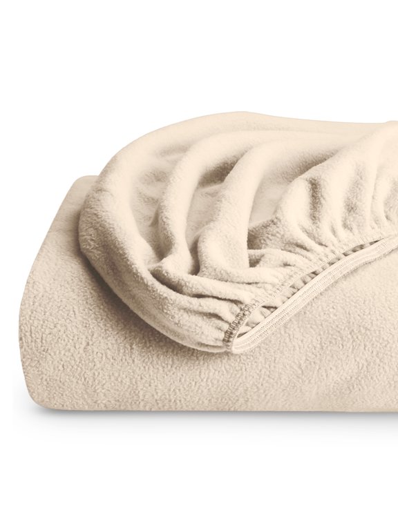 Cozy Fleece Fitted Sheet - Extra Plush Polar Fleece - Deep Pocket Bed Sheet - Queen, Sand