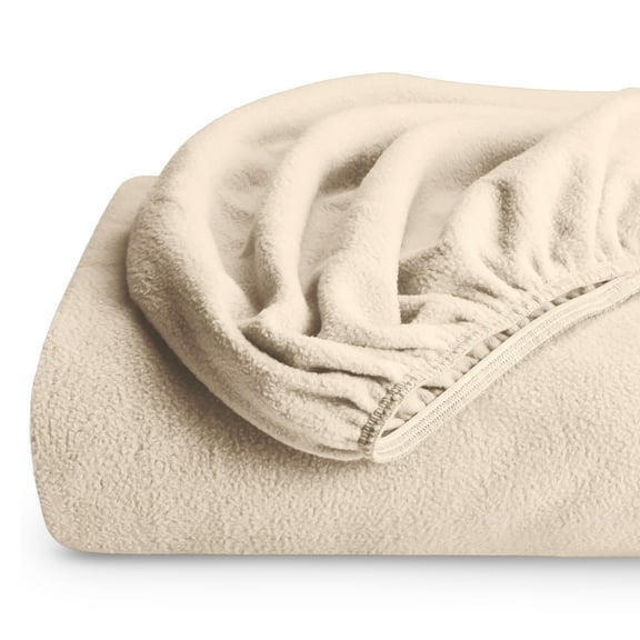 Bare Home Cozy Fleece Fitted Sheet - Extra Plush Polar Fleece - Deep Pocket Bed Sheet - Split Head Flex King, Sand