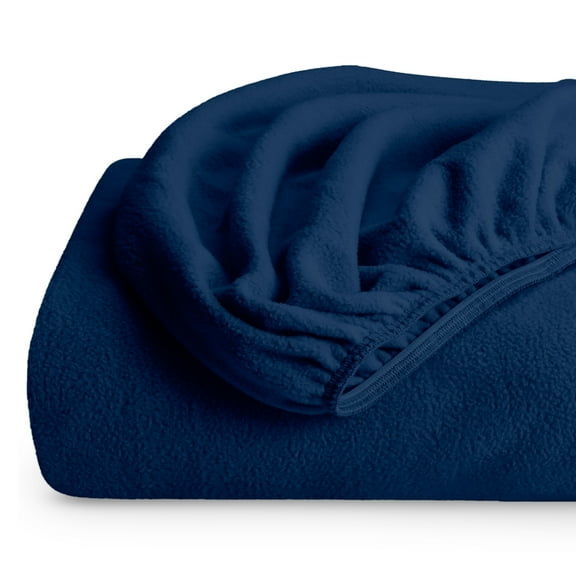 Bare Home Cozy Fleece Fitted Sheet - Extra Plush Polar Fleece - Deep Pocket Bed Sheet - Twin, Dark Blue