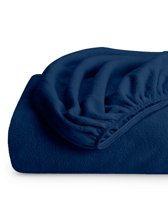 Cozy Fleece Fitted Sheet - Extra Plush Polar Fleece - Deep Pocket Bed Sheet - Twin, Dark Blue