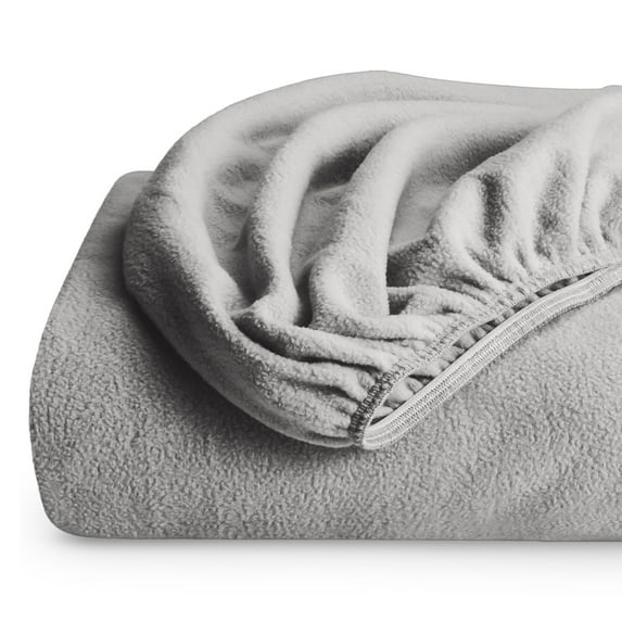 Bare Home Cozy Fleece Fitted Sheet - Extra Plush Polar Fleece - Deep Pocket Bed Sheet - Twin, Light Gray