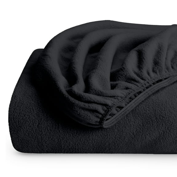 Bare Home Cozy Fleece Fitted Sheet - Extra Plush Polar Fleece - Deep Pocket Bed Sheet - Twin XL, Black